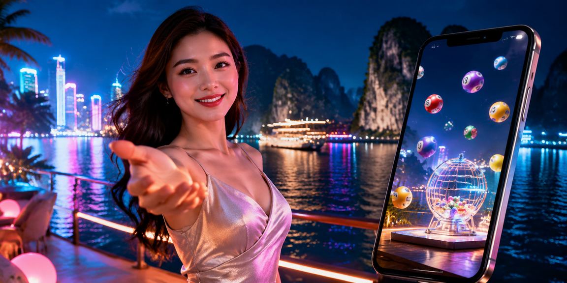 Không khí xổ số và Lô Đề rực rỡ với đèn neon tại Vịnh Hạ Long về đêm